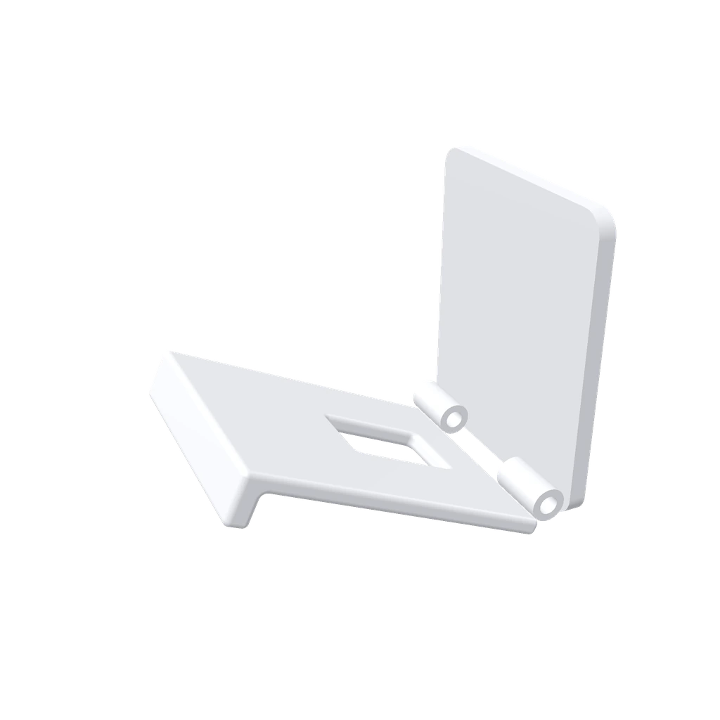 Generate a foldable desktop smartphone stand designed for FDM 3D printing.